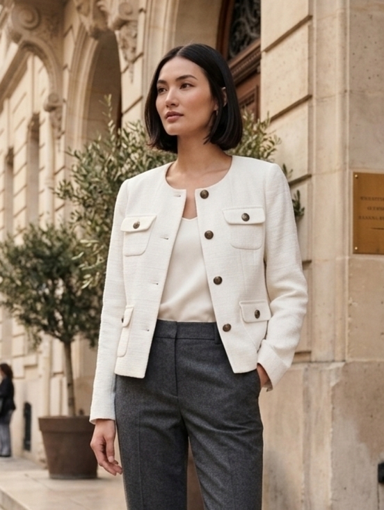 Banana Republic Jackets & Blazers - Banana Republic Women's Preppy Old Money White Tweed Blazer / Lady Jacket Size 8